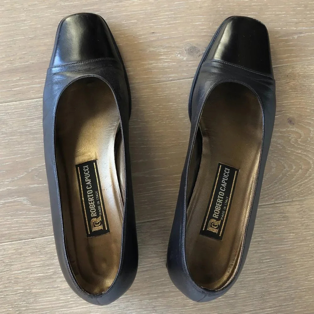 Roberto Capucci Vintage Leather Square Toed Slip-on Heels Brown Size 10 B